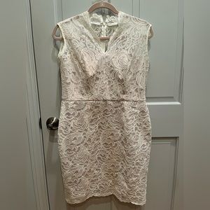 Dessy Collection Lace Overlay Ivory Matte Satin, size 14